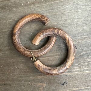 Hand-Carved Wood Grain Hoop Earrings in Brown - Unbranded